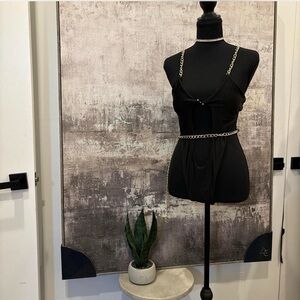 Black One Piece Swimsuit with Gold Chain Accents